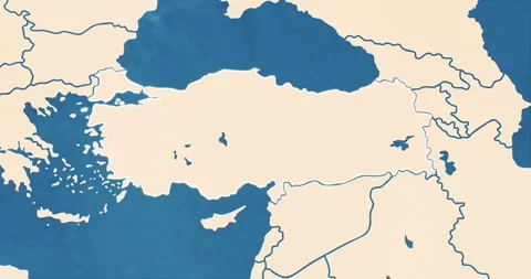 Beautiful zoom in of a turkey map with most important cities and frontier lines Video stock 337432627