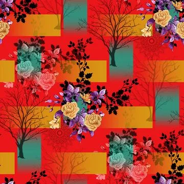 Beautiful,Allover,Floral,Design.,Artistic,Work.,Seamless,Pattern.,Print,For Stock Illustration