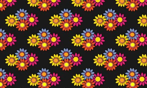 Beautifull  flowers pattern on black background Illustrazione stock