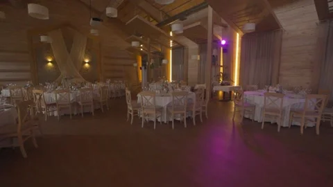 Beautifull wedding table ready for guests in pink and blue lights Stock-Footage 146243401