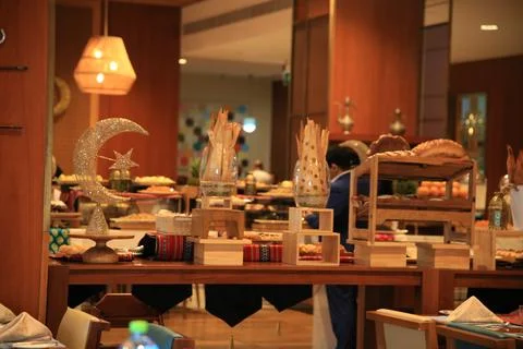 A beautifully arranged buffet featuring an array of dishes in Muscat Stock Photos