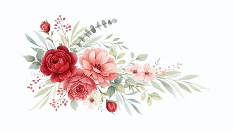Beautifully arranged floral composition featuring soft watercolor flowers, bo 스톡 일러스트