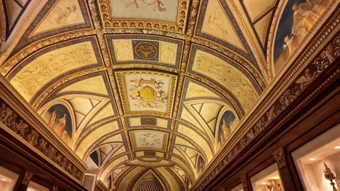 Beautifully decorated ceiling with intricate patterns and vibrant colors Stock Footage 311638258