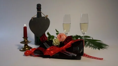 Beautifully decorated dinner set for valentine's day Stock Footage 123587155