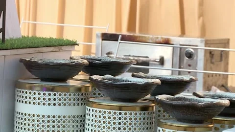 Beautifully Decorated Dish Counter Setup at a Traditional Indian Wedding Vídeo Stock 346389308