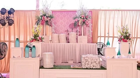 Beautifully Decorated Dish Counter Setup at a Traditional Indian Wedding Vídeo Stock 346389429
