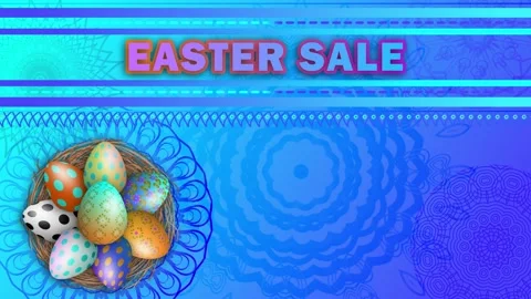 Beautifully decorated easter eggs in birds nest and blue gradient background. Stock Footage 268469774