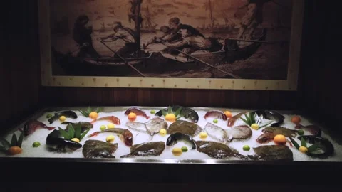 Beautifully decorated fish display case. Stock Footage 147836082