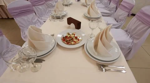 Beautifully decorated table in the restaurant Stock Footage 57335174