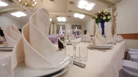 Beautifully decorated table in the restaurant Stock Footage 57335191
