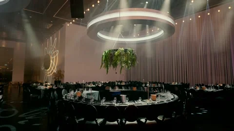 A beautifully designed round table with beautiful lighting . Stock Footage 221579489