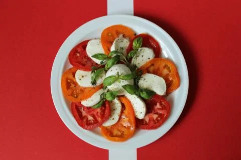 Beautifully designed vegetable composition of tomatoes and mozzarella .Texture Stock Photos
