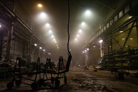 Beautifully illuminated factory interior. Stock Photos