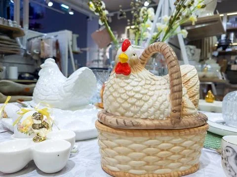 A beautifully laid table with decorations for the Easter holiday. A figurine  Stock Photos