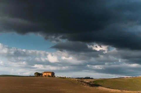 Beautifully lit fields in the spring sun. Stock Photos