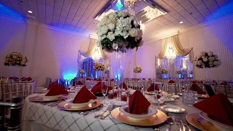 Beautifully organized event,wedding, table setting in red colors Stock Footage 114419857