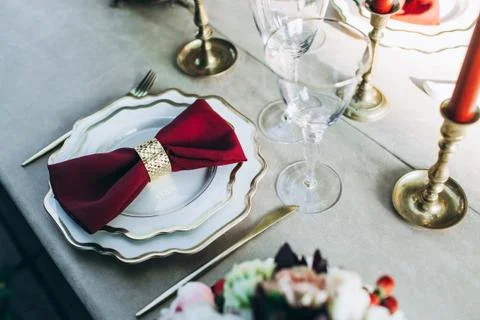 Beautifully served dinner table. Stock Photos