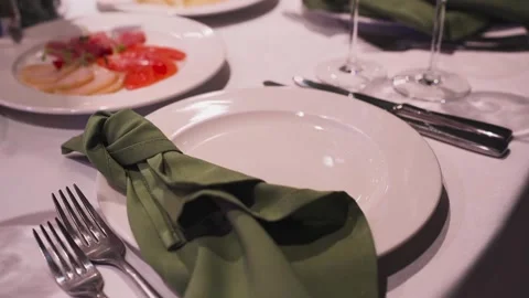 A beautifully set table at a festive event Video stock 327982277