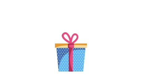 A beautifully wrapped gift box with a large bow and several floating balloo.. Stock Footage 332335751