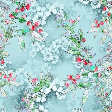 Beautiful,Seamless,Floral,Design,Pattern,On,Sky,Blue,Background,With Stock-Illustration
