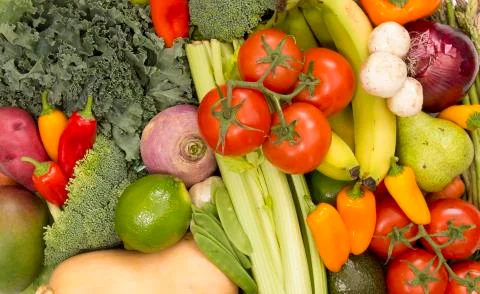 Beautify Array of Fresh Fruits and Vegetables Stock Photos