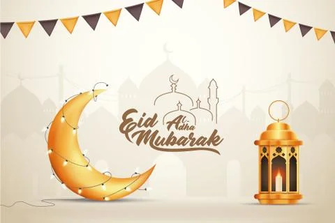Beautilful Eid-al-adha Eid Mubarak Greetings Vector Illustration Background Stock Illustration