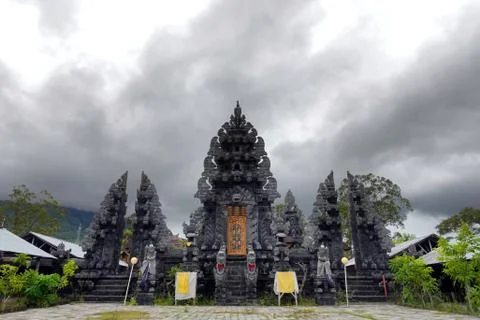 Beauty ancient temple in front of dramatic cloud formation on a rainy day in Stock Photos