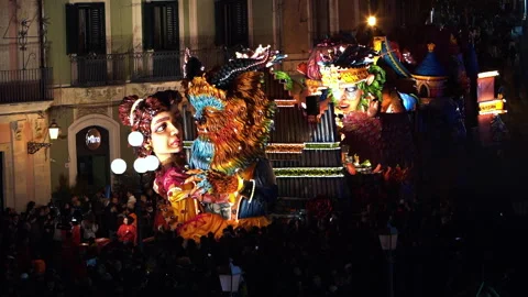 A Beauty and the Beast Themed float, moving down the street parade during the Stock Footage 303258244