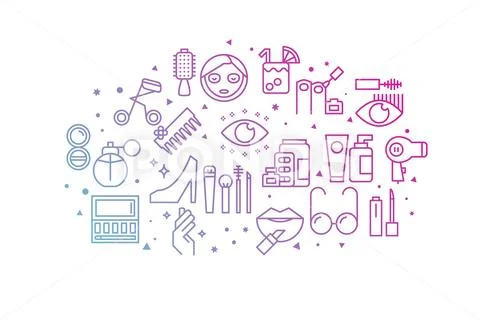 Beauty and Fashion gradient line icons illustration Stock Illustration