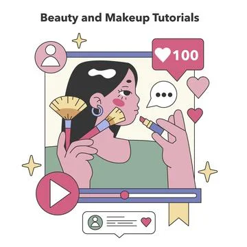 Beauty and Makeup Tutorials theme. Flat vector illustration. Stock Illustration