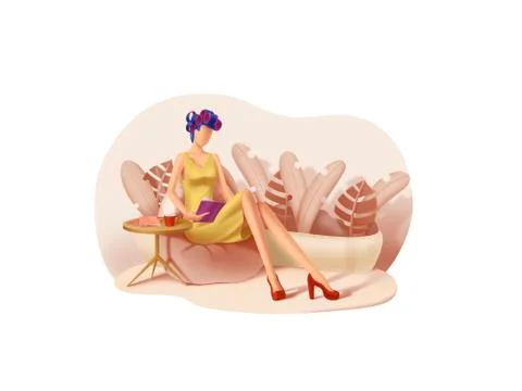 Beauty and Spa series: Meditation with hair curlers Stock Illustration