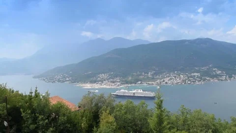 The beauty of the bay and the leaving cruise ship Stock Footage