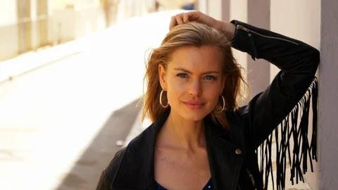Beauty in black jacket Stock Footage 107010839