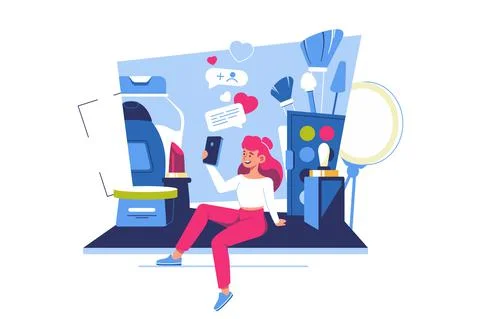 Beauty blogger recording makeup tutorial Stock Illustration