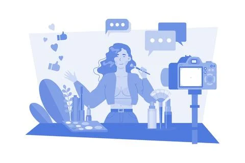 Beauty Blogger Recording Makeup Tutorial Video For Vlog Stock Illustration
