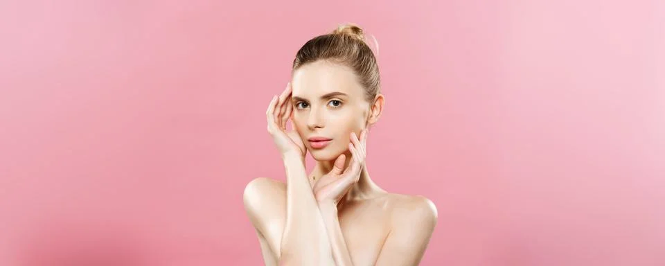 Beauty Concept - Beautiful Caucasian woman with clean skin, natural make-up Stock Photos
