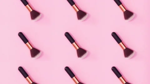 Beauty concept pattern made of make up brushes rotate. Stop motion Stock Footage 155036507