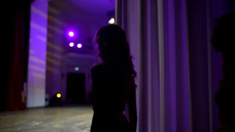 Beauty contest. model backstage posing on stage, Woman female girl model actress Stock Footage 116157061