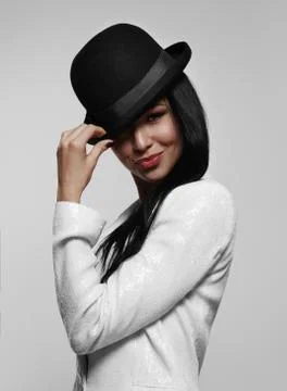 Beauty elegant woman wearing hat Stock Photos