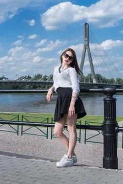 Beauty fashion model posing on city Stock Photos