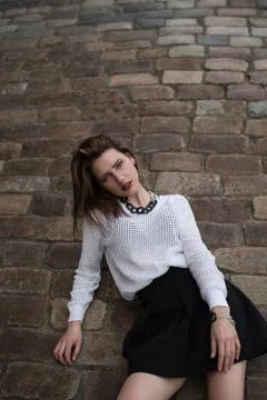 Beauty fashion model posing on city Stock Photos