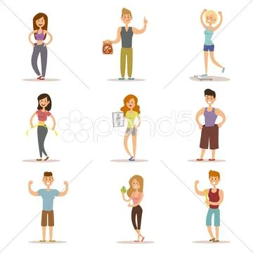 Beauty fitness people weight loss vector cartoon illustration Stock Illustration