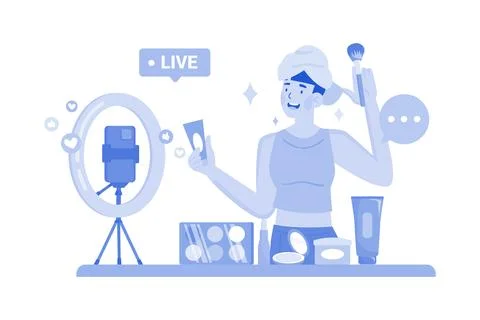 Beauty Influencer Creates Makeup Tutorials Stock Illustration