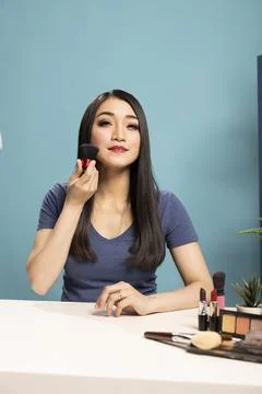 Beauty Influencer Hosting Live Tutorial Stock Photos