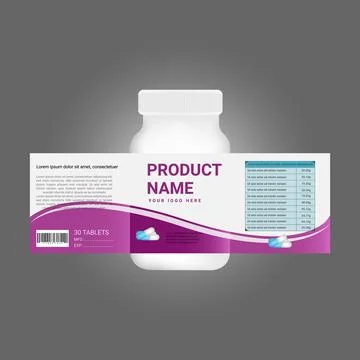 Beauty label, supplement bottle vector, white plastic Pills box, White medical Иллюстрация