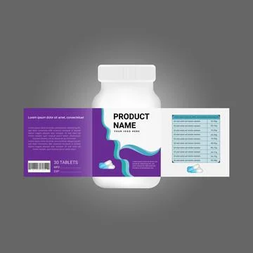 Beauty label, supplement bottle vector, white plastic Pills box, White medical Stock Illustration