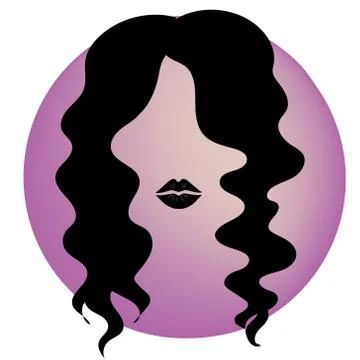Beauty logo hairstyle silhouette. beautiful woman face, sexy black lips, eyelash Stock Illustration