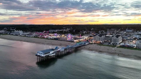 Beauty in Maine: Sunset at the Pier in Old Orchard Beach, ME Stock Footage 289028053