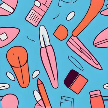 Beauty makeup abstract pattern seamless, random element vintage design wall.. Stock Illustration