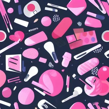 Beauty makeup abstract pattern seamless, random element vintage design wall.. Stock Illustration